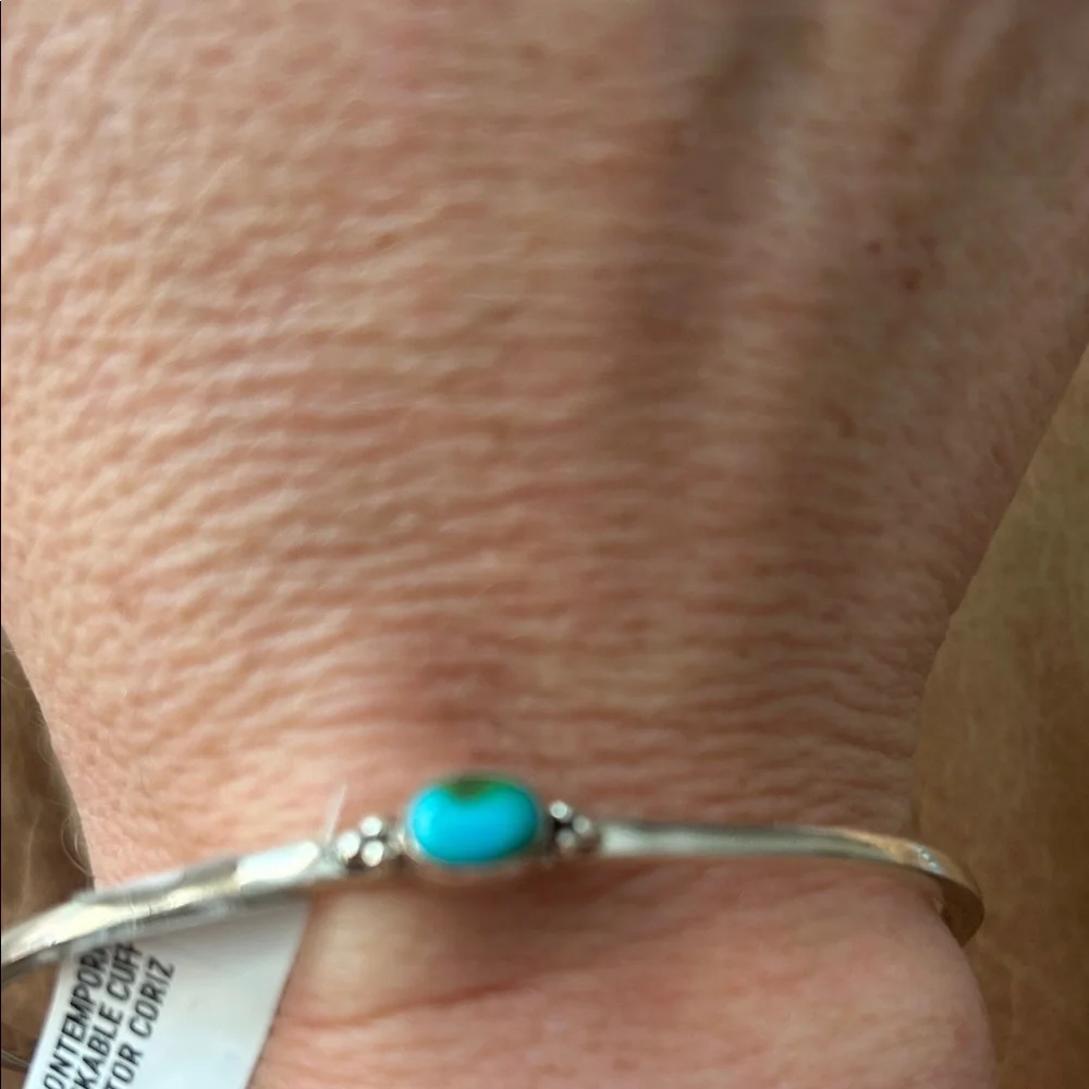 Navajo Sonoran Turquoise Stone Silver Cuff Bracelet